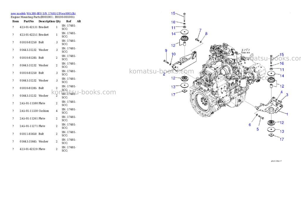 Komatsu WA380-8E0 S/N 17481-UP Parts catalog cover Komatsu WA380-8E0 S/N 17481-UP Parts catalog cover