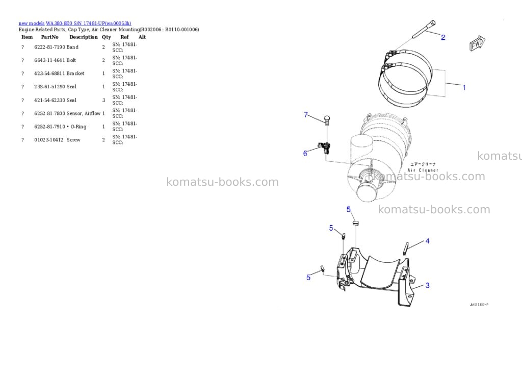 Komatsu WA380-8E0 S/N 17481-UP Parts catalog cover Page 7 Komatsu WA380-8E0 S/N 17481-UP Parts catalog cover Page 7