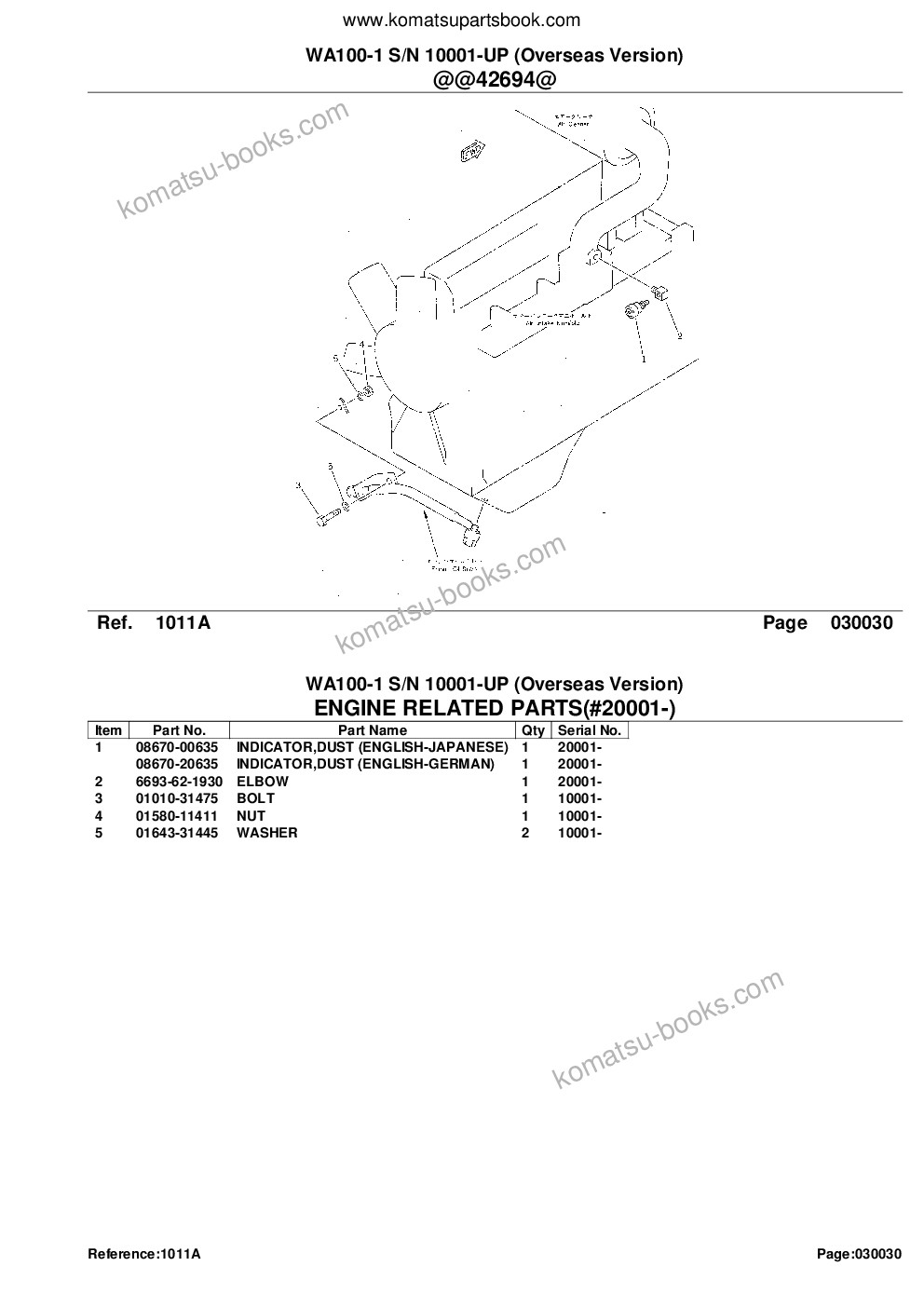 Komatsu WA100-1 S/N 10001-UP (Overseas Version) Parts catalog cover Page 5