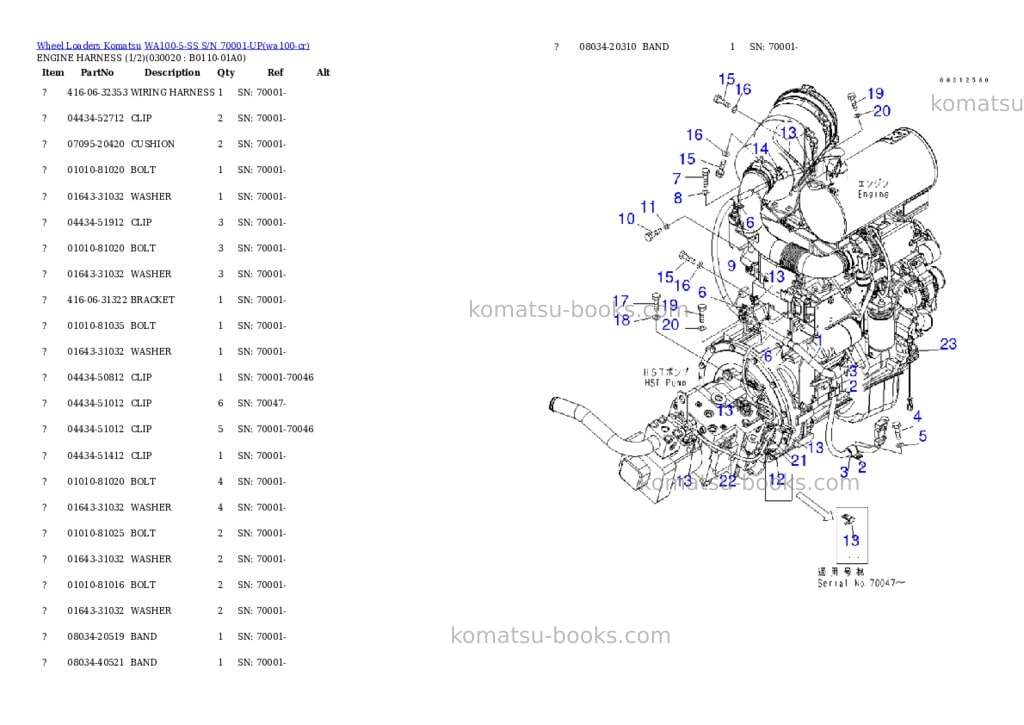 Komatsu wa100-5-ss s/n 70001-up Parts catalog cover