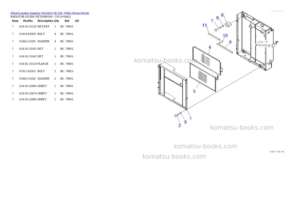 Komatsu wa100-5-tk s/n 70001-up Parts catalog cover Komatsu wa100-5-tk s/n 70001-up Parts catalog cover