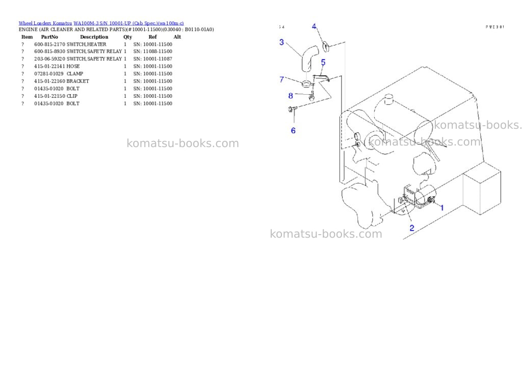 Komatsu WA100M-3 S/N 10001-UP (Cab Spec.) Parts catalog cover Page 3 Komatsu WA100M-3 S/N 10001-UP (Cab Spec.) Parts catalog cover Page 3