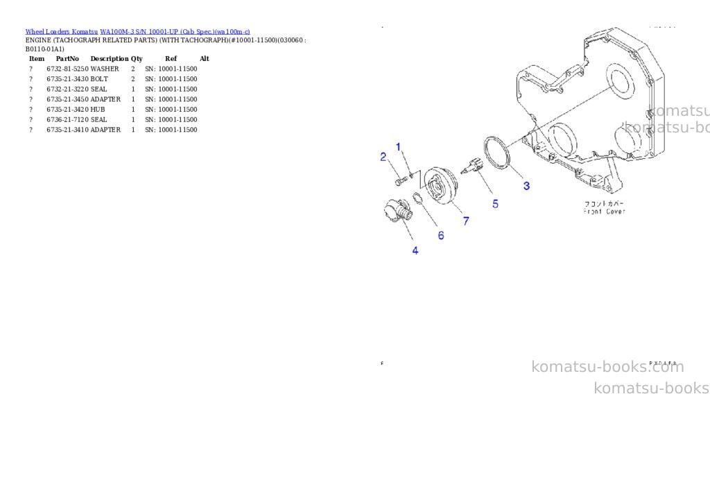 Komatsu WA100M-3 S/N 10001-UP (Cab Spec.) Parts catalog cover Page 5 Komatsu WA100M-3 S/N 10001-UP (Cab Spec.) Parts catalog cover Page 5