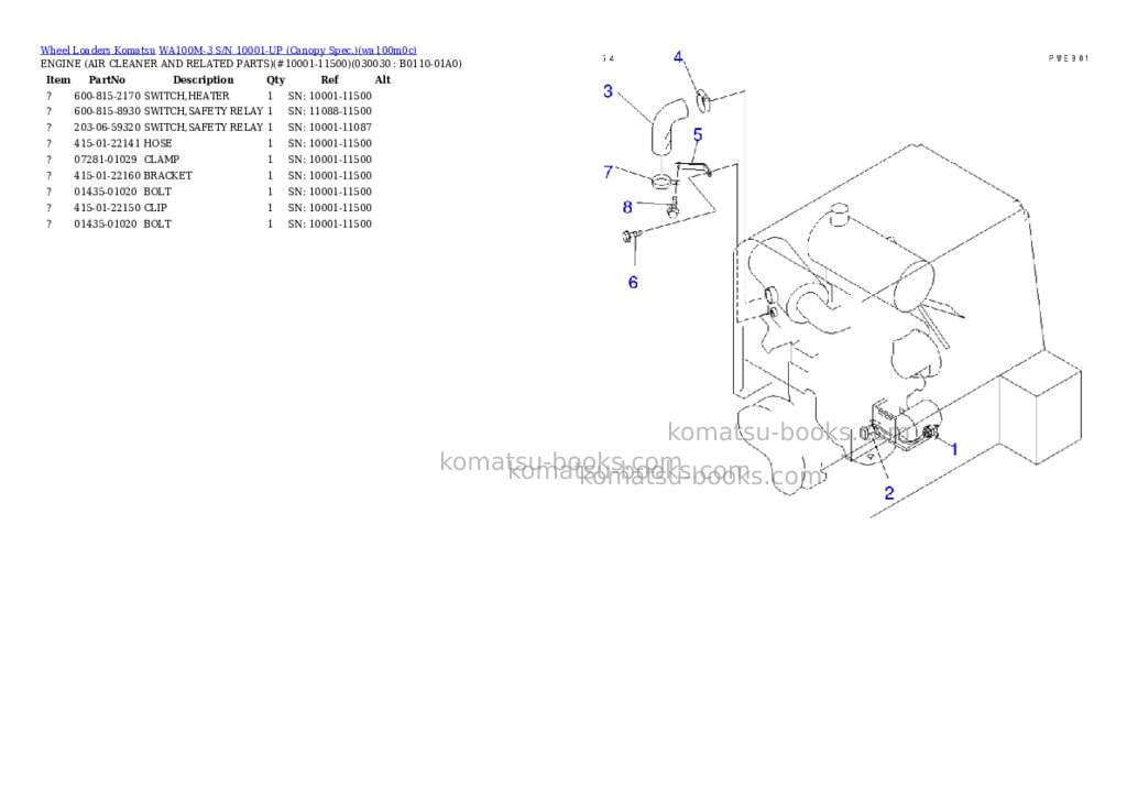 Komatsu wa100m-3 s/n 10001-up canopy spec. Parts catalog cover Page 2