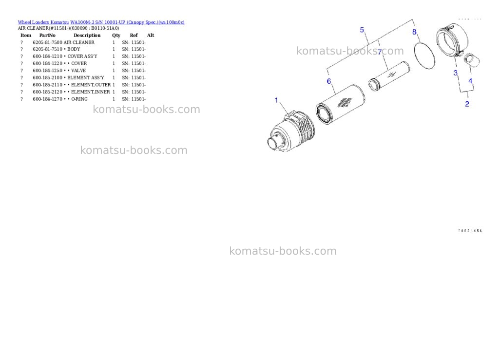 Komatsu wa100m-3 s/n 10001-up canopy spec. Parts catalog cover Page 8