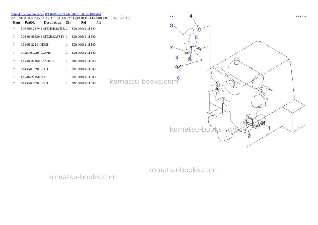 Komatsu wa100m-3-cb s/n 10001-up Parts catalog cover Komatsu wa100m-3-cb s/n 10001-up Parts catalog cover