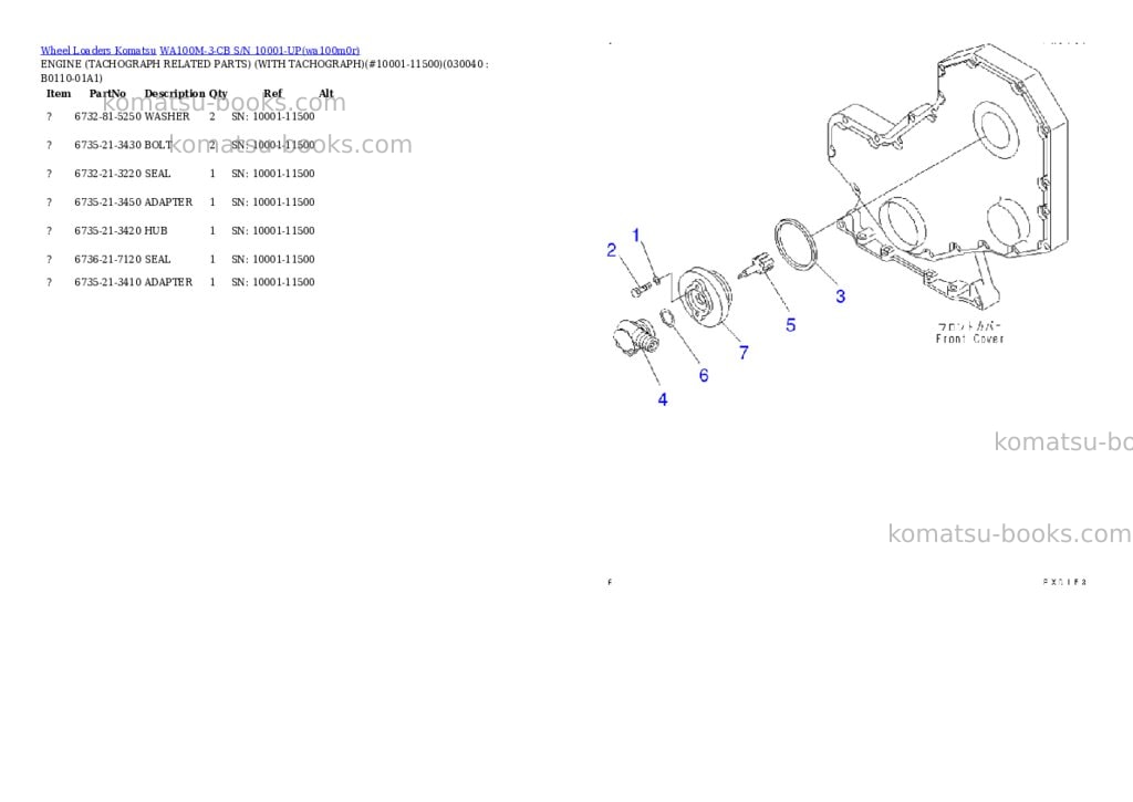 Komatsu wa100m-3-cb s/n 10001-up Parts catalog cover Page 3 Komatsu wa100m-3-cb s/n 10001-up Parts catalog cover Page 3