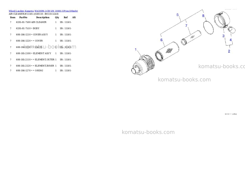 Komatsu wa100m-3-cb s/n 10001-up Parts catalog cover Page 8 Komatsu wa100m-3-cb s/n 10001-up Parts catalog cover Page 8