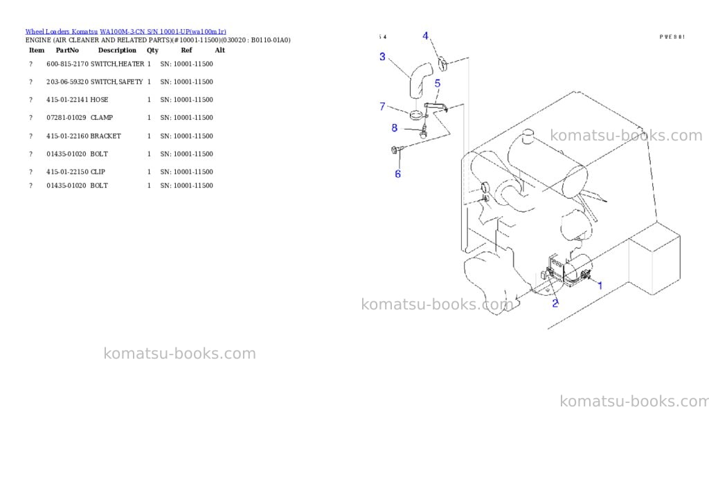 Komatsu wa100m-3-cn s/n 10001-up Parts catalog cover Komatsu wa100m-3-cn s/n 10001-up Parts catalog cover