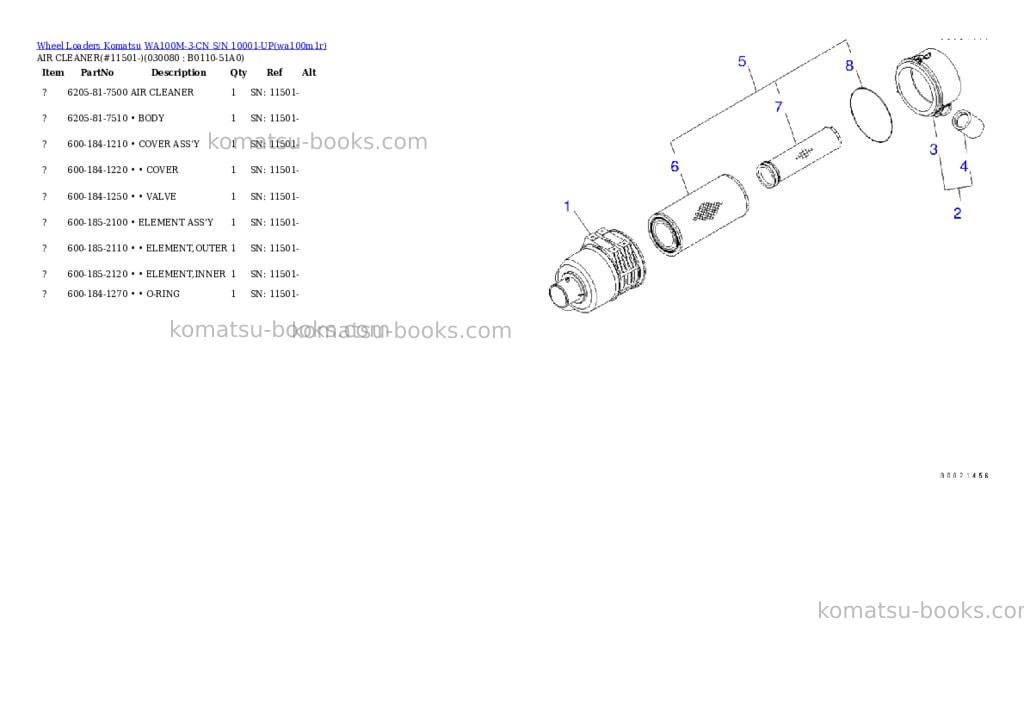 Komatsu wa100m-3-cn s/n 10001-up Parts catalog cover Page 7 Komatsu wa100m-3-cn s/n 10001-up Parts catalog cover Page 7