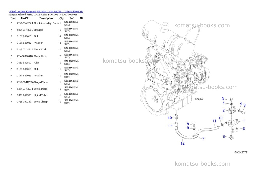 Komatsu wa100m-7 s/n h62051 - up Parts catalog cover