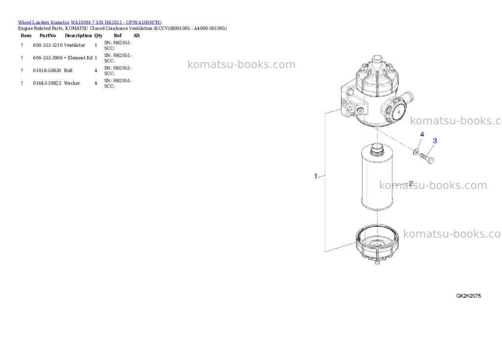 Komatsu wa100m-7 s/n h62051 - up Parts catalog cover Page 4