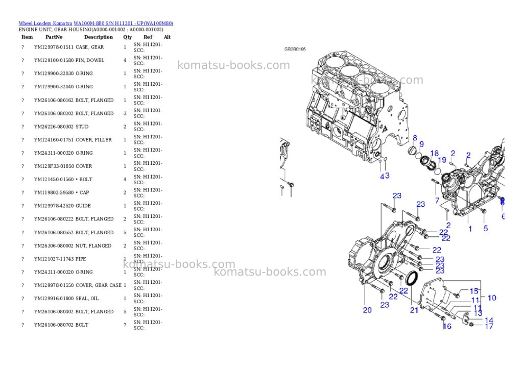 Komatsu wa100m-8e0 s/n h11201 - up Parts catalog cover