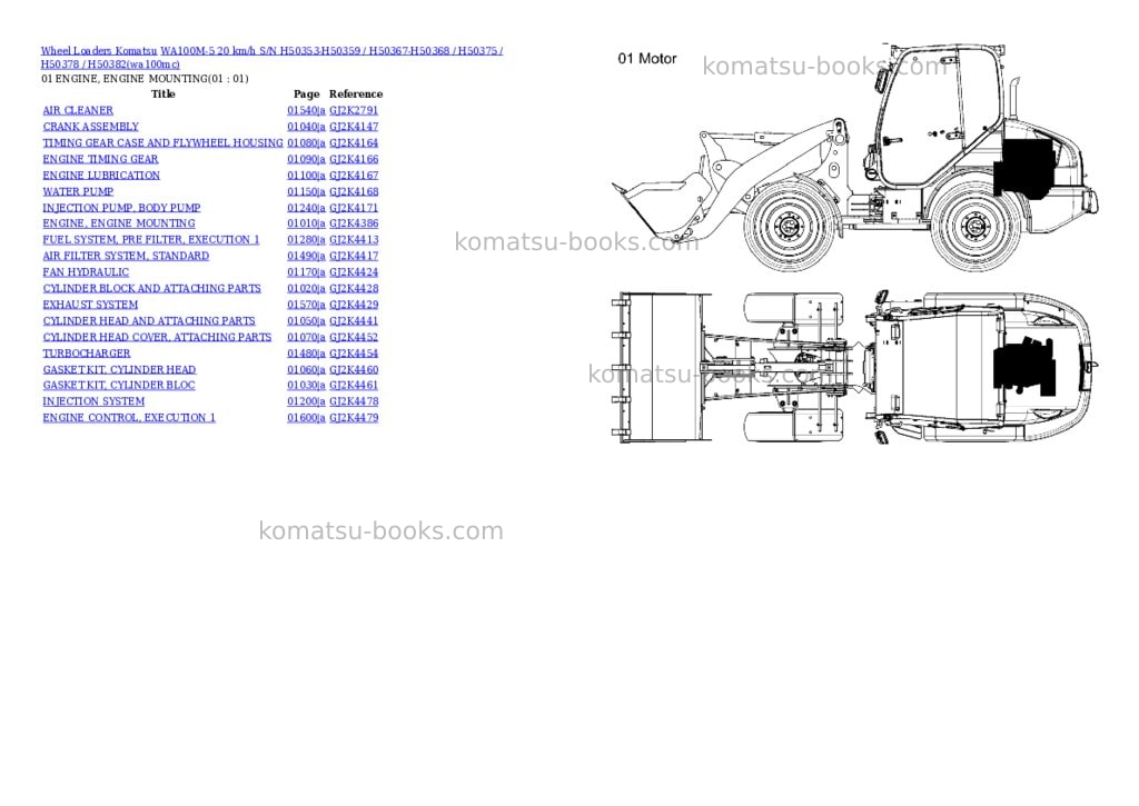 Komatsu wa100m-5 20 km/h s/n h50353-h50359 / h50367-h50368 / h50375 / h50378 / h50382 Parts catalog cover Komatsu wa100m-5 20 km/h s/n h50353-h50359 / h50367-h50368 / h50375 / h50378 / h50382 Parts catalog cover