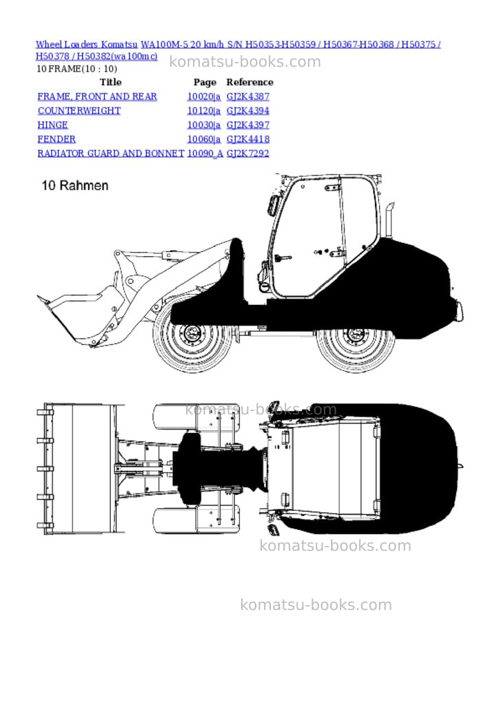 Komatsu wa100m-5 20 km/h s/n h50353-h50359 / h50367-h50368 / h50375 / h50378 / h50382 Parts catalog cover Page 10 Komatsu wa100m-5 20 km/h s/n h50353-h50359 / h50367-h50368 / h50375 / h50378 / h50382 Parts catalog cover Page 10