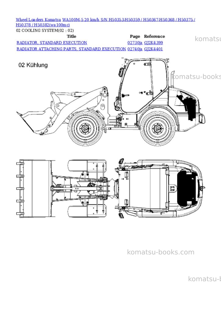 Komatsu wa100m-5 20 km/h s/n h50353-h50359 / h50367-h50368 / h50375 / h50378 / h50382 Parts catalog cover Page 2 Komatsu wa100m-5 20 km/h s/n h50353-h50359 / h50367-h50368 / h50375 / h50378 / h50382 Parts catalog cover Page 2
