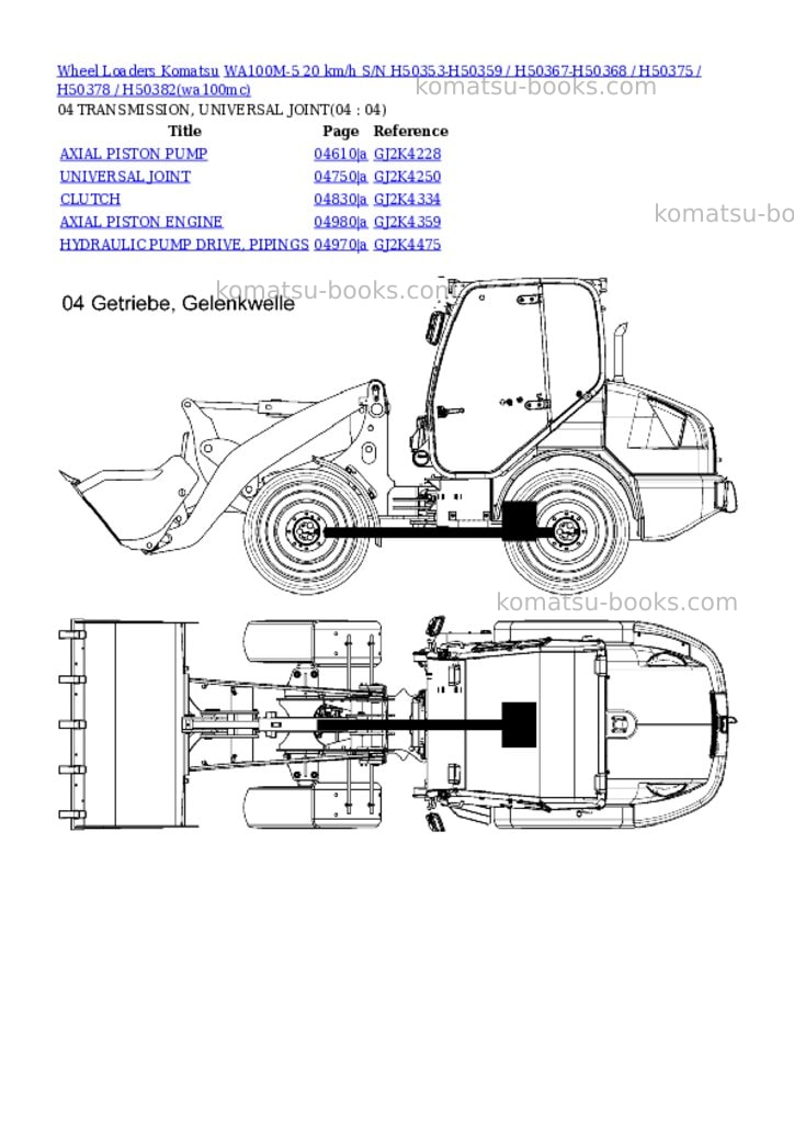 Komatsu wa100m-5 20 km/h s/n h50353-h50359 / h50367-h50368 / h50375 / h50378 / h50382 Parts catalog cover Page 4 Komatsu wa100m-5 20 km/h s/n h50353-h50359 / h50367-h50368 / h50375 / h50378 / h50382 Parts catalog cover Page 4