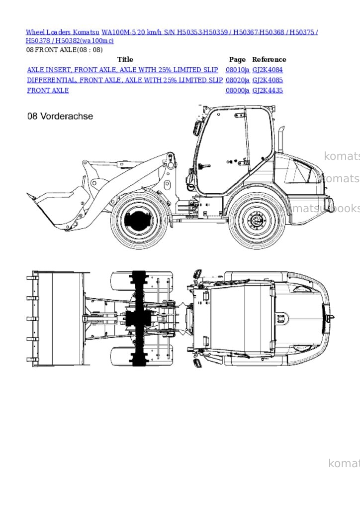 Komatsu wa100m-5 20 km/h s/n h50353-h50359 / h50367-h50368 / h50375 / h50378 / h50382 Parts catalog cover Page 8 Komatsu wa100m-5 20 km/h s/n h50353-h50359 / h50367-h50368 / h50375 / h50378 / h50382 Parts catalog cover Page 8