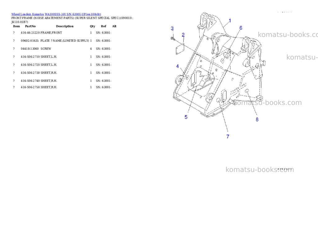 Komatsu wa100sss-3-h s/n 63001-up Parts catalog cover Page 4