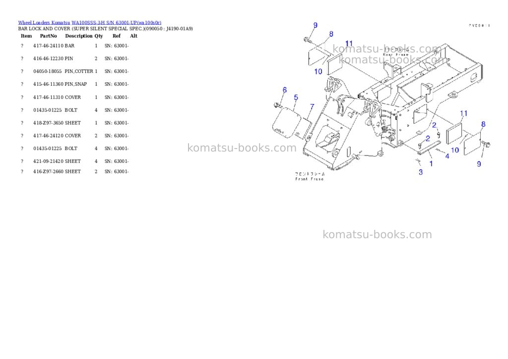 Komatsu wa100sss-3-h s/n 63001-up Parts catalog cover Page 8