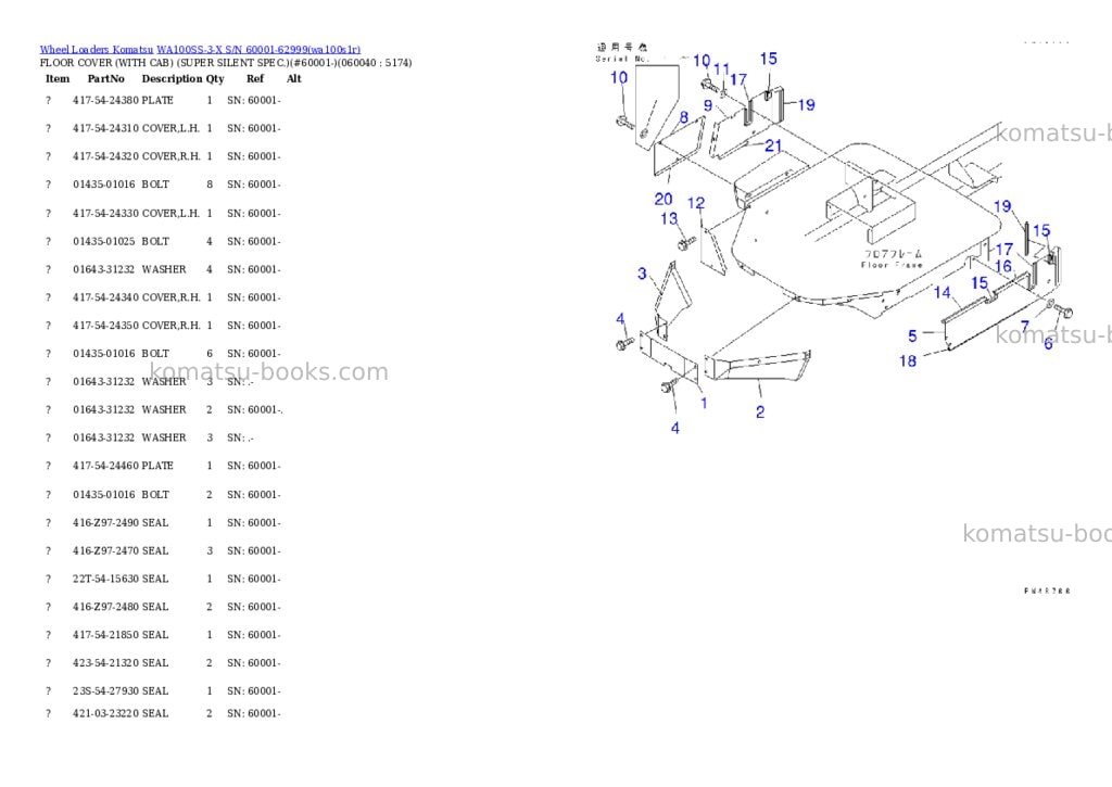Komatsu wa100ss-3-x s/n 60001-62999 Parts catalog cover Page 5 Komatsu wa100ss-3-x s/n 60001-62999 Parts catalog cover Page 5