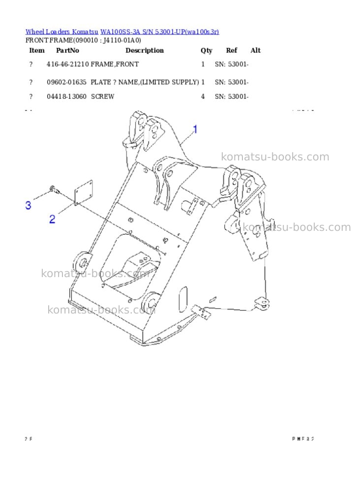 Komatsu wa100ss-3a s/n 53001-up Parts catalog cover Page 3