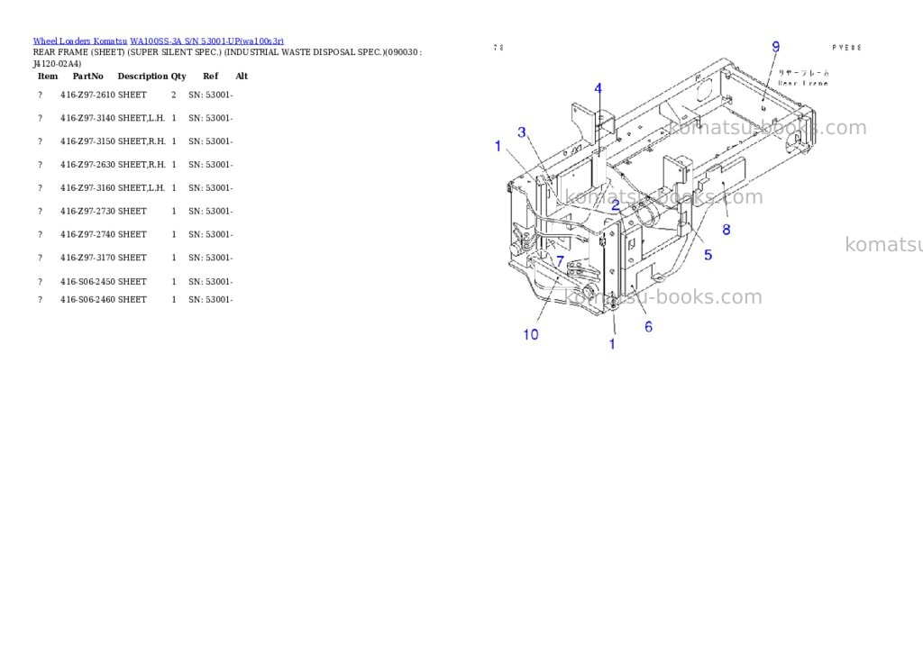 Komatsu wa100ss-3a s/n 53001-up Parts catalog cover Page 5