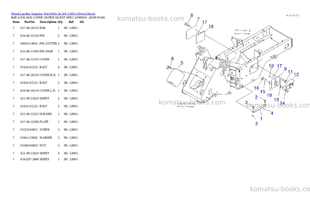 Komatsu wa100ss-3a s/n 53001-up Parts catalog cover Page 7