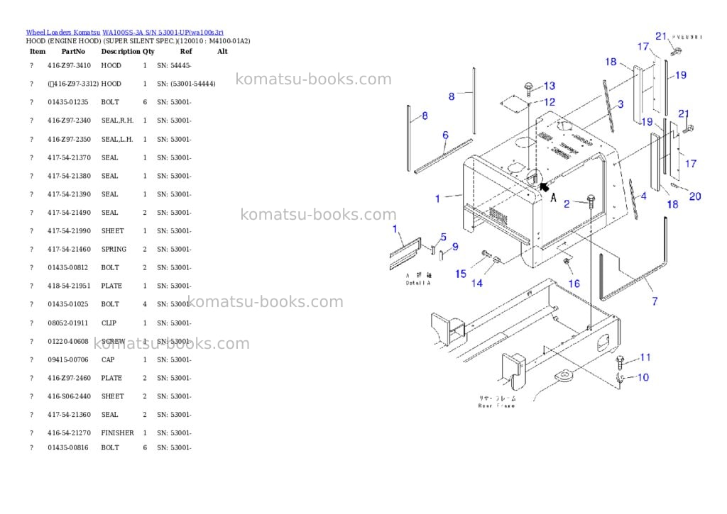Komatsu wa100ss-3a s/n 53001-up Parts catalog cover Page 9
