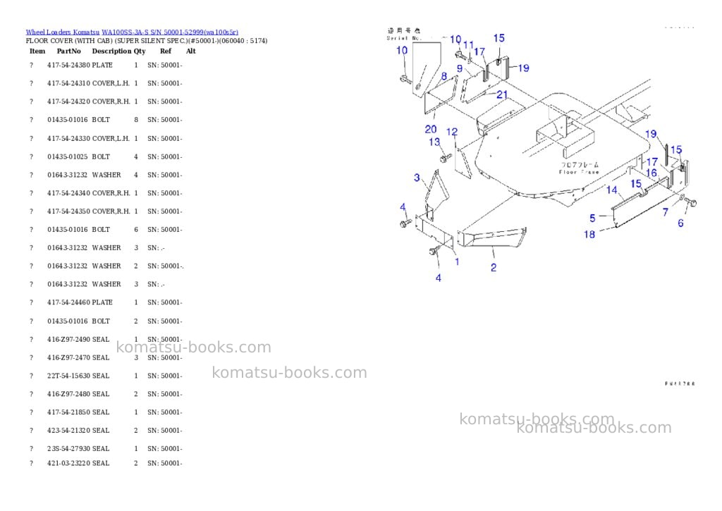 Komatsu wa100ss-3a-s s/n 50001-52999 Parts catalog cover Page 5 Komatsu wa100ss-3a-s s/n 50001-52999 Parts catalog cover Page 5