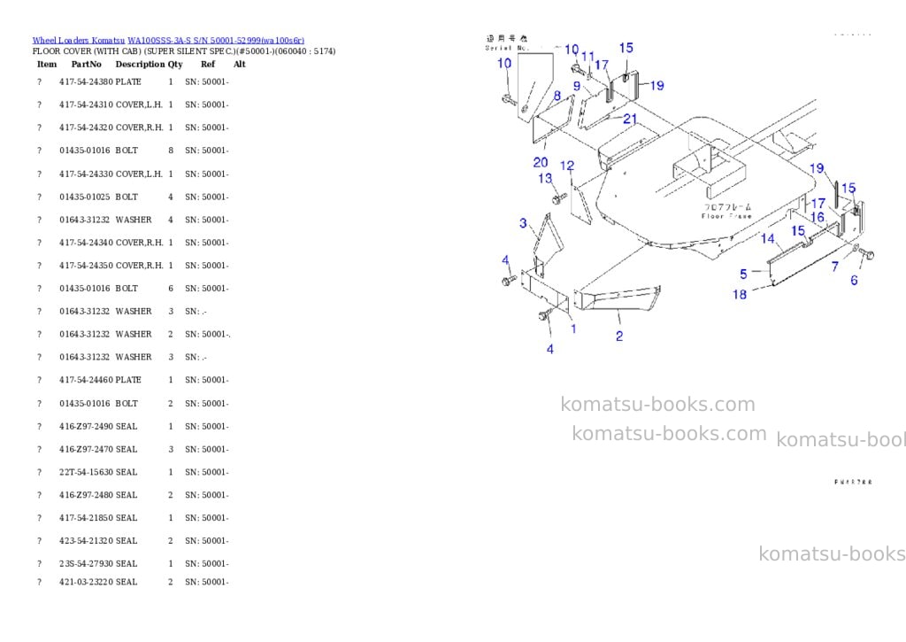 Komatsu wa100sss-3a-s s/n 50001-52999 Parts catalog cover Page 5