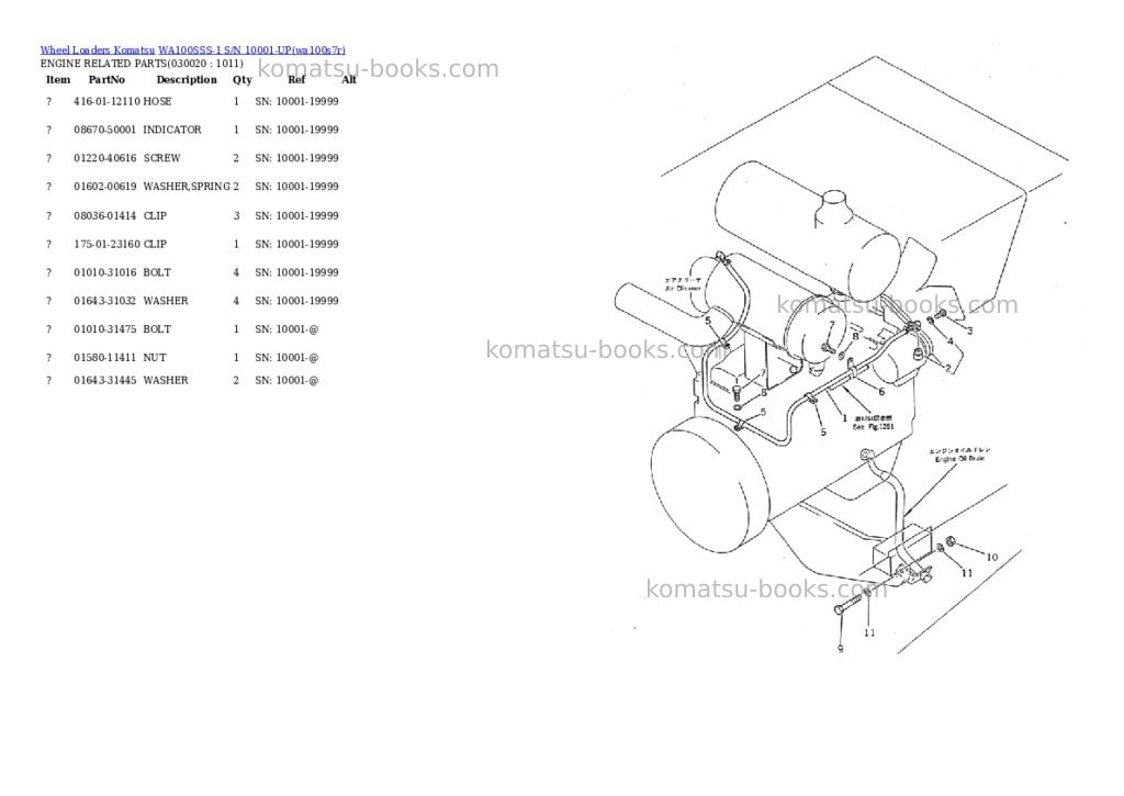 Komatsu wa100sss-1 s/n 10001-up Parts catalog cover Komatsu wa100sss-1 s/n 10001-up Parts catalog cover