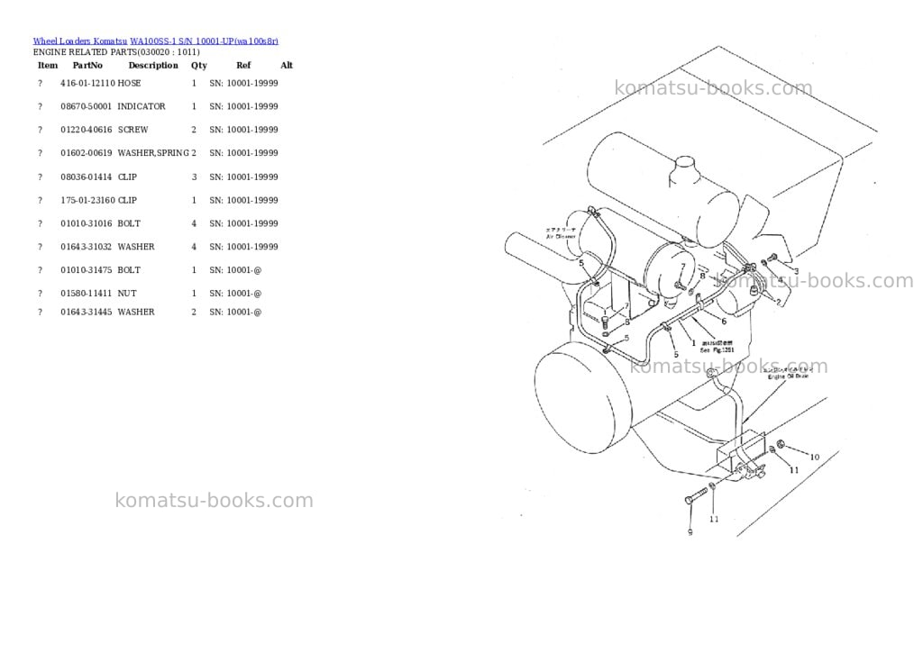 Komatsu wa100ss-1 s/n 10001-up Parts catalog cover Komatsu wa100ss-1 s/n 10001-up Parts catalog cover