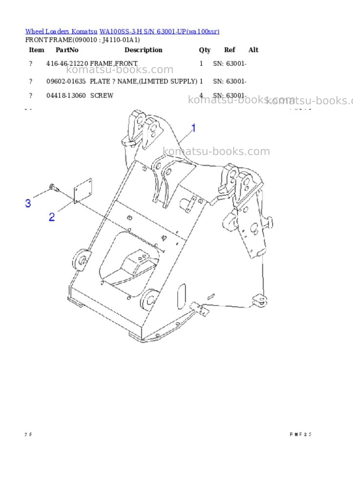 Komatsu wa100ss-3-h s/n 63001-up Parts catalog cover Page 3