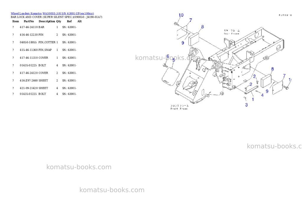 Komatsu wa100ss-3-h s/n 63001-up Parts catalog cover Page 7