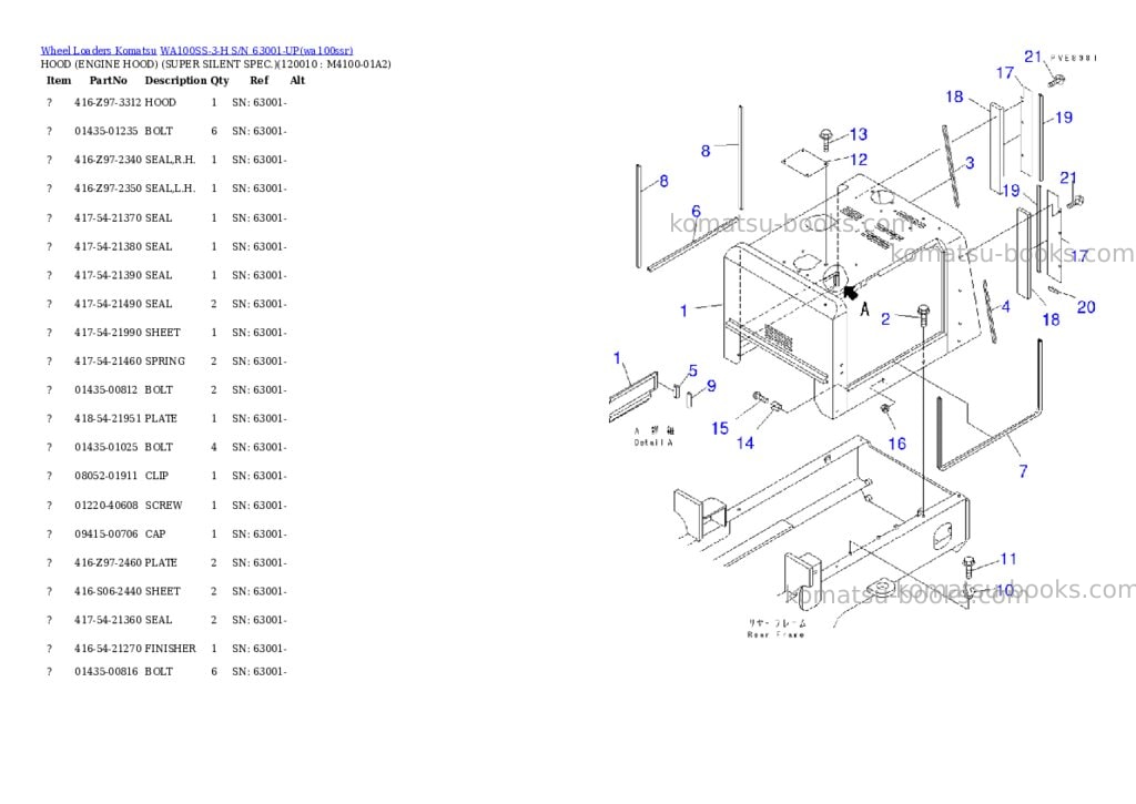 Komatsu wa100ss-3-h s/n 63001-up Parts catalog cover Page 9