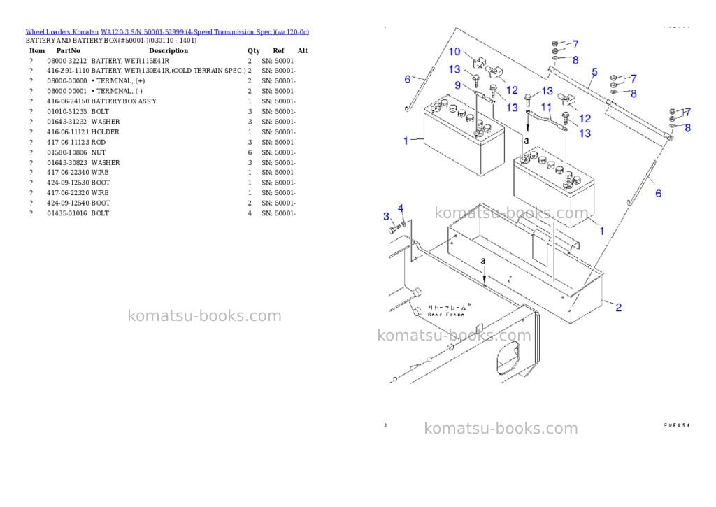 Komatsu WA120-3 S/N 50001-52999 (4-Speed Transmission Spec.) Parts catalog cover Page 10