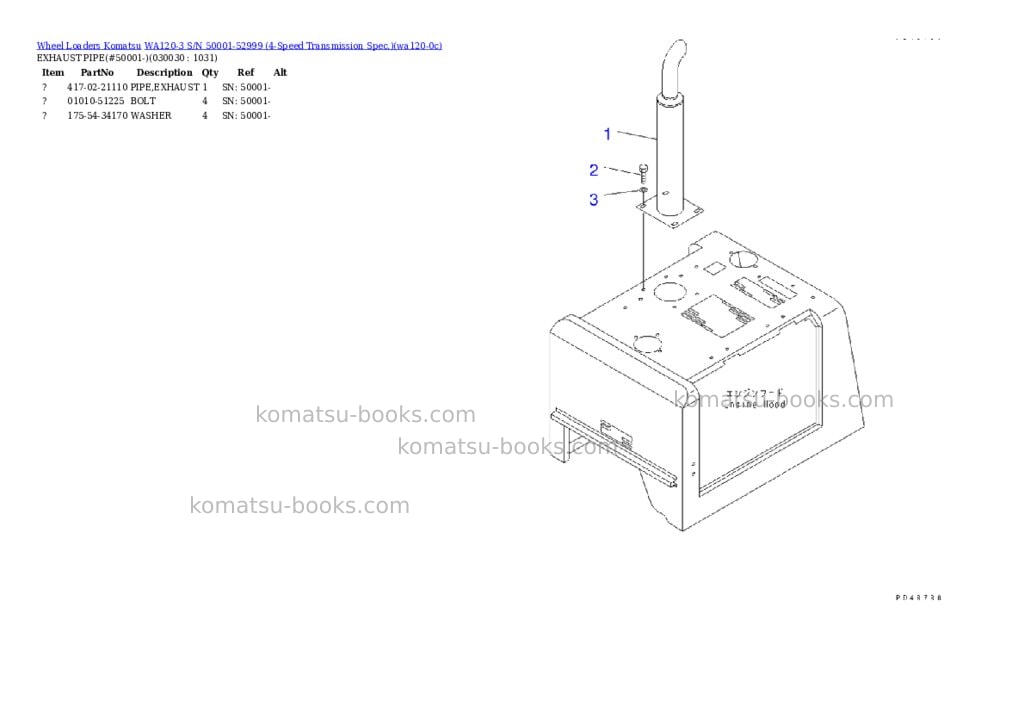 Komatsu WA120-3 S/N 50001-52999 (4-Speed Transmission Spec.) Parts catalog cover Page 2
