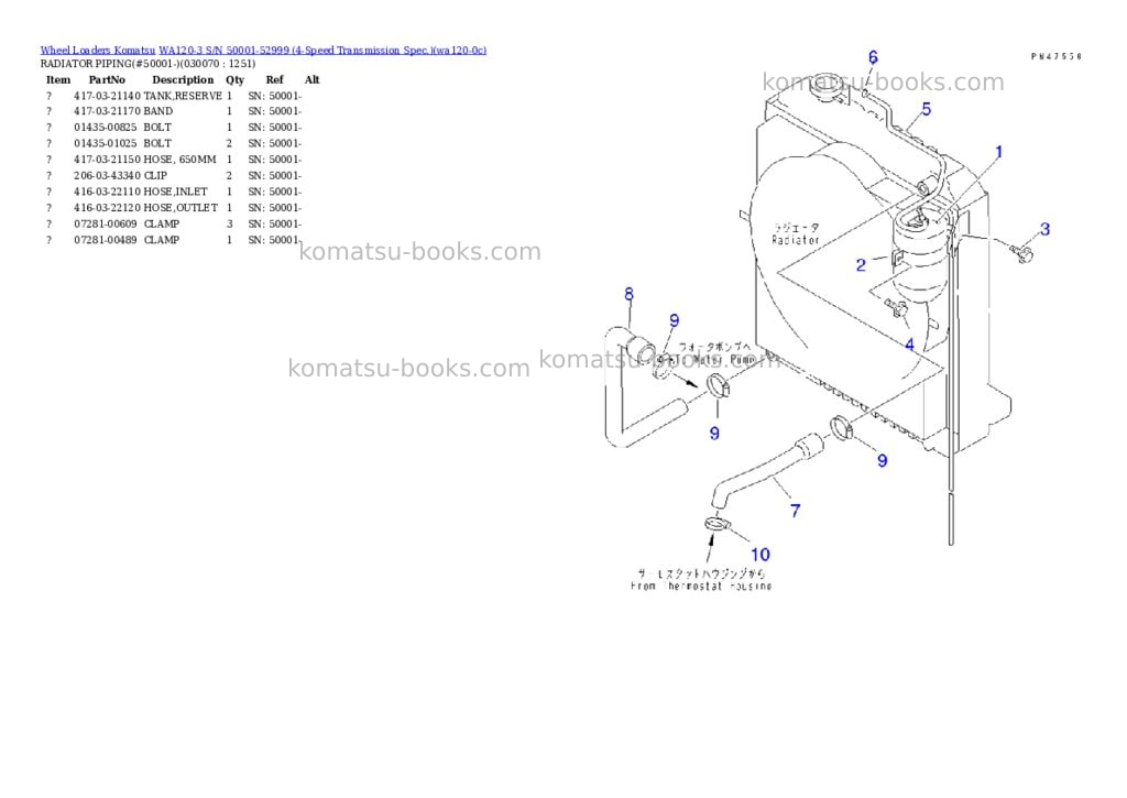 Komatsu WA120-3 S/N 50001-52999 (4-Speed Transmission Spec.) Parts catalog cover Page 6