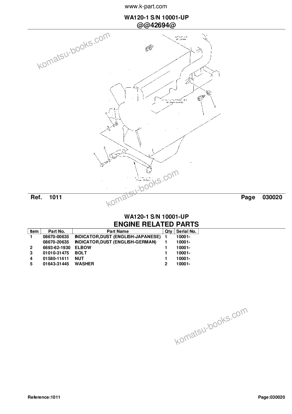 Komatsu wa120-1 s/n 10001-up Parts catalog cover Page 4