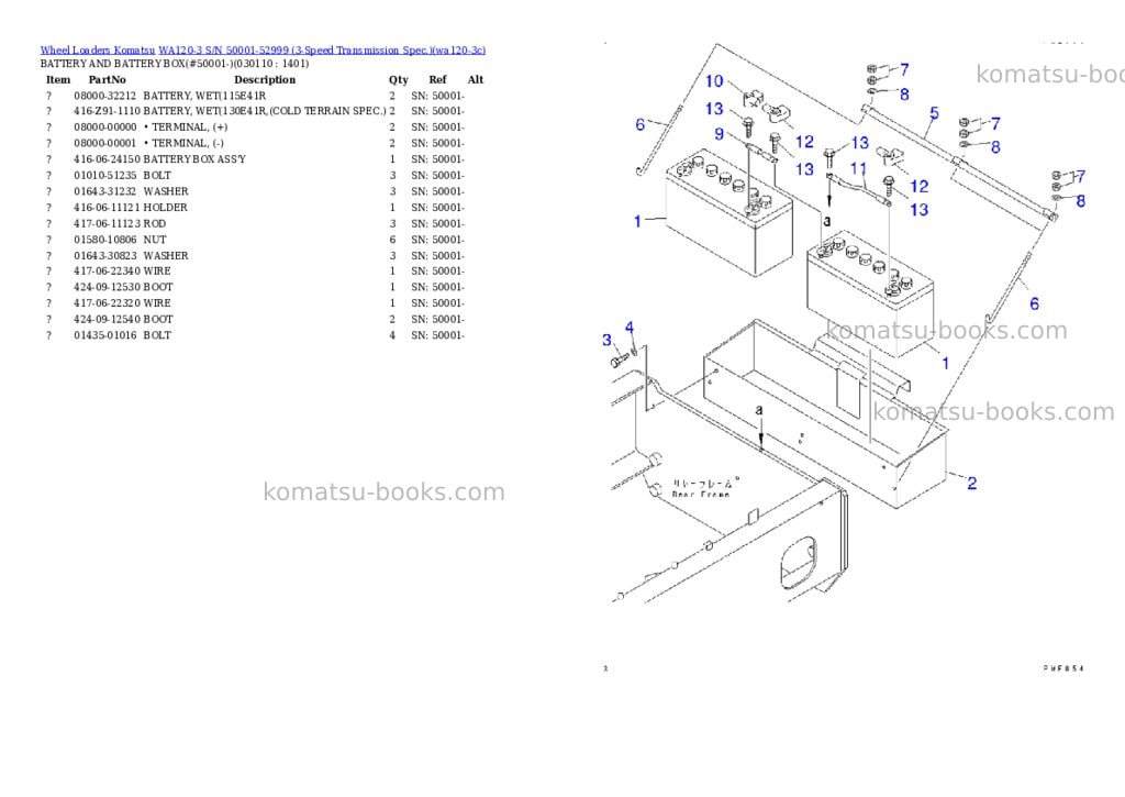 Komatsu WA120-3 S/N 50001-52999 (3-Speed Transmission Spec.) Parts catalog cover Page 10