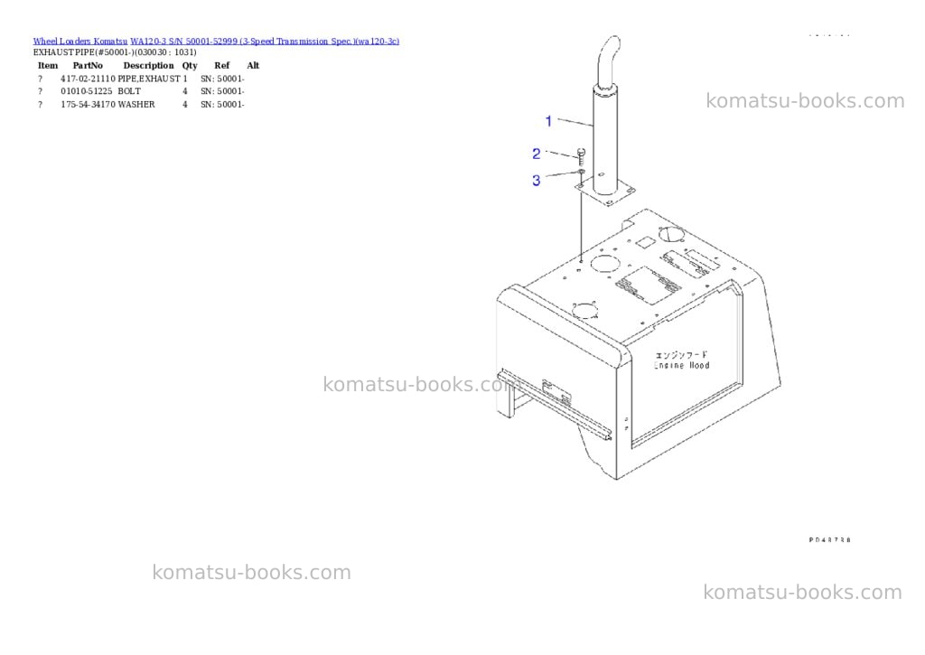 Komatsu WA120-3 S/N 50001-52999 (3-Speed Transmission Spec.) Parts catalog cover Page 2