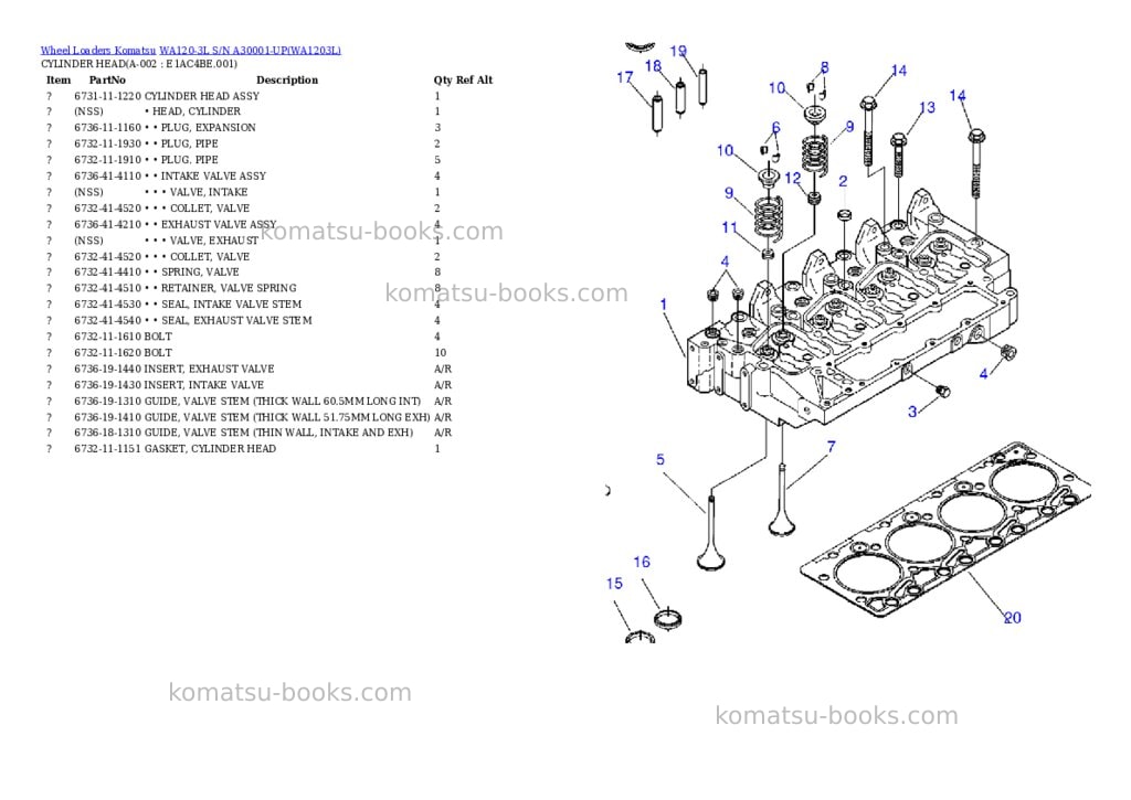 Komatsu wa120-3l s/n a30001-up Parts catalog cover