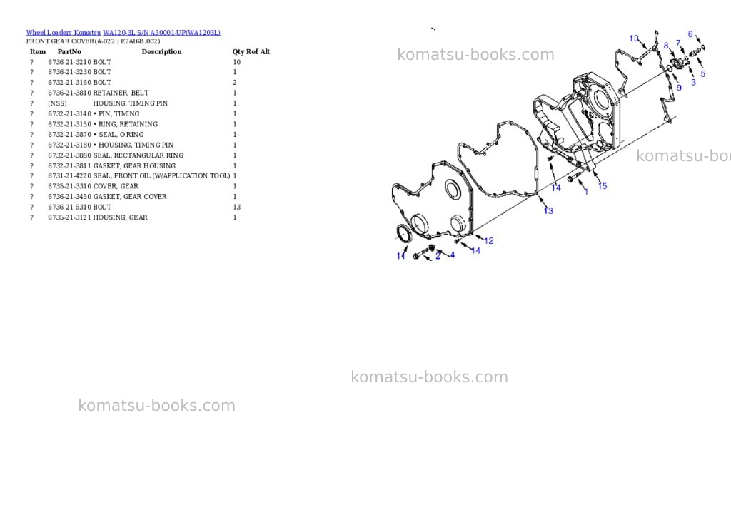 Komatsu wa120-3l s/n a30001-up Parts catalog cover Page 10