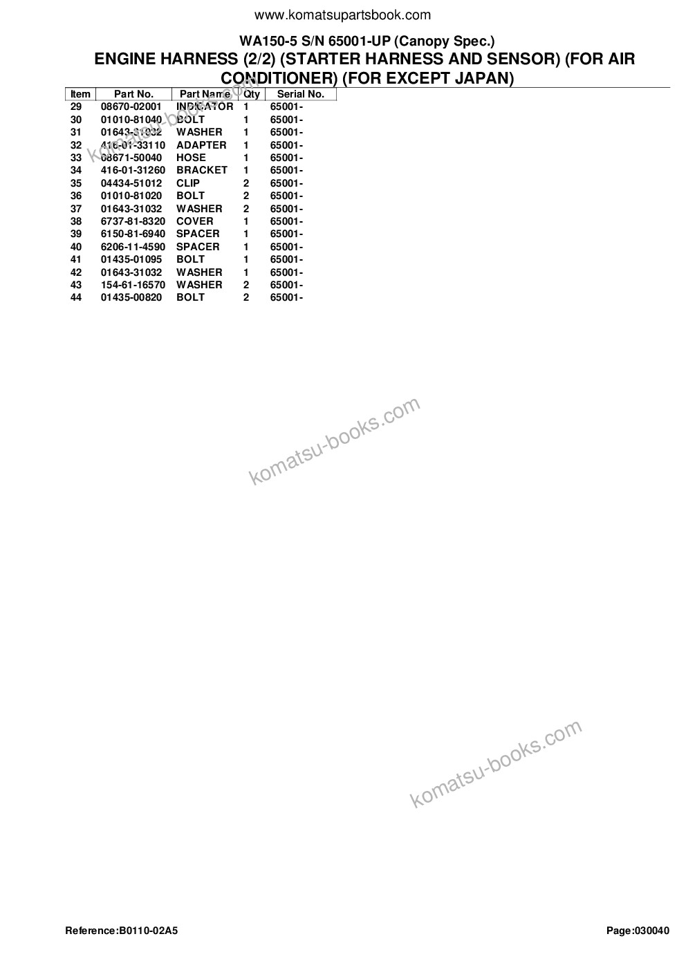 Komatsu wa150-5 s/n 65001-up canopy spec. Parts catalog cover Page 8 Komatsu wa150-5 s/n 65001-up canopy spec. Parts catalog cover Page 8