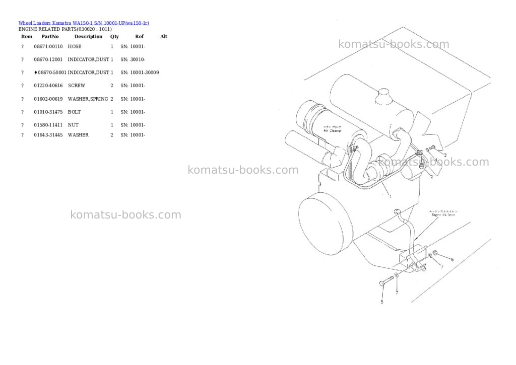 Komatsu wa150-1 s/n 10001-up Parts catalog cover