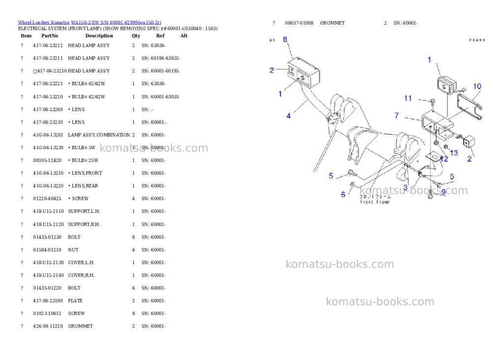 Komatsu wa150-3-xw s/n 60001-62999 Parts catalog cover Page 3