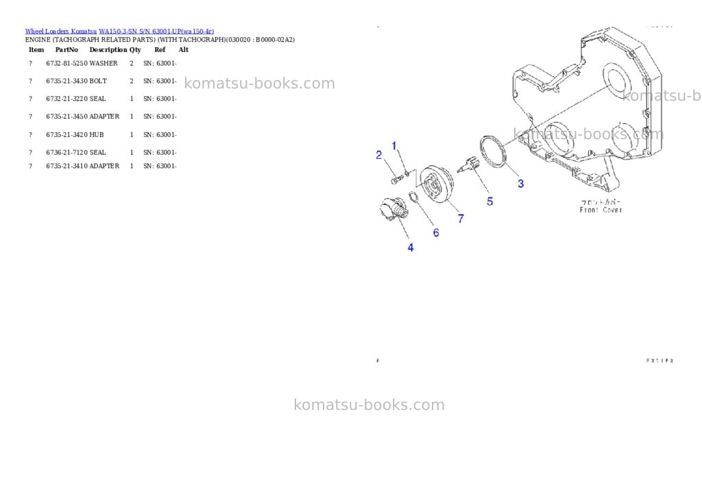 Komatsu wa150-3-sn s/n 63001-up Parts catalog cover