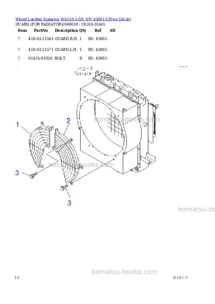 Komatsu wa150-3-sn s/n 63001-up Parts catalog cover Page 8