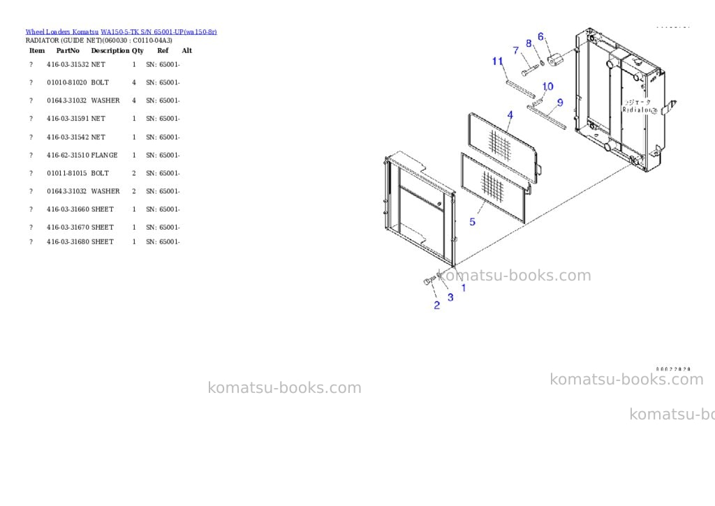 Komatsu WA150-5-TK S/N 65001-UP Parts catalog cover Page 8
